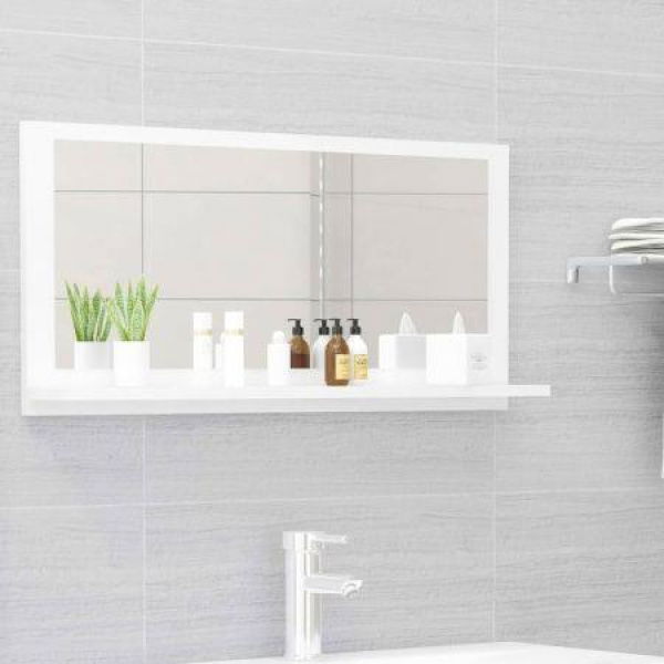 Bathroom Mirror High Gloss White 80x10.5x37 Cm Engineered Wood.