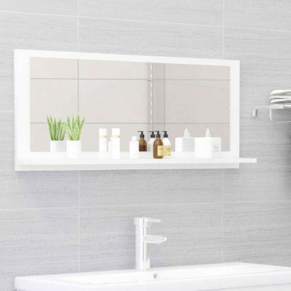 Bathroom Mirror High Gloss White 90x10.5x37 Cm Engineered Wood.