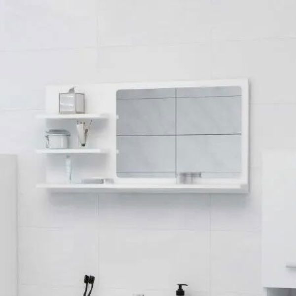 Bathroom Mirror White 90x10.5x45 cm Engineered Wood