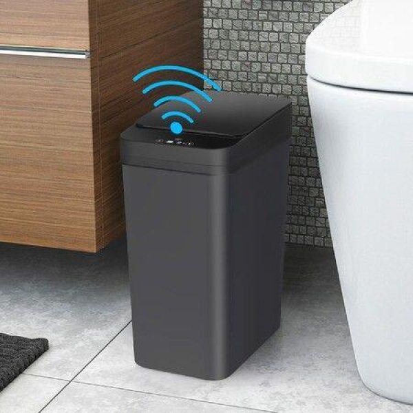 Bathroom Touchless Trash Can 2.2 Gallon Smart Automatic Motion Sensor Rubbish Can With Lid Electric Waterproof Narrow Small Garbage Bin For Kitchen Office Living Room Toilet Bedroom RV (Black)