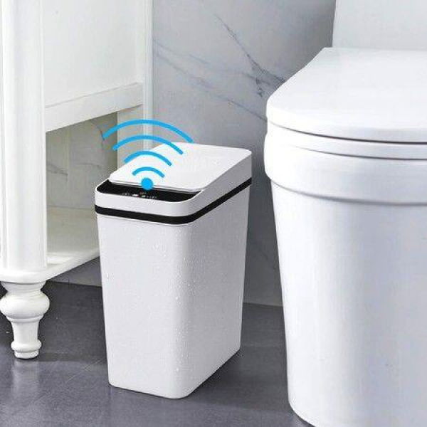 Bathroom Touchless Trash Can 2.2 Gallon Smart Automatic Motion Sensor Rubbish Can with Lid Electric Waterproof Narrow Small Garbage Bin (White)