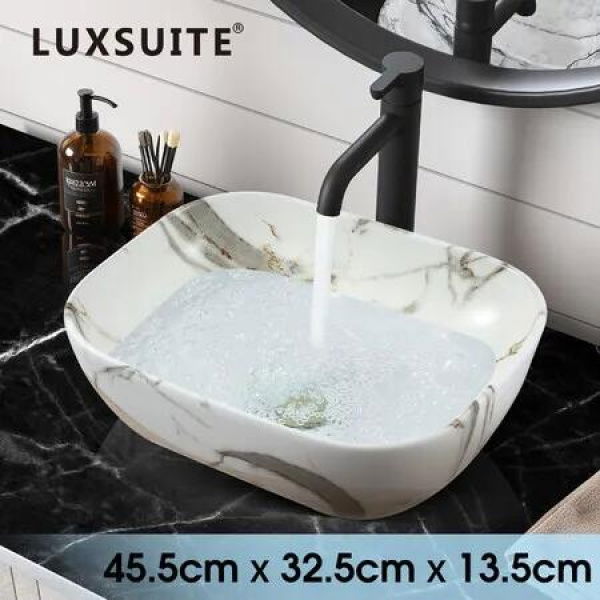 Bathroom Vanity Sink Basin Vessel Hand Wash Washing Bowl Countertop Toilet Bath Above Counter Modern Rectangular Ceramic 45.5x32.5x13.5cm