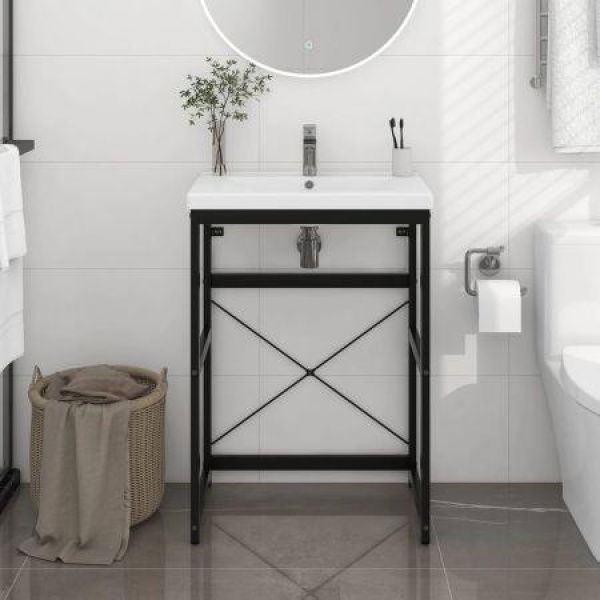 Bathroom Washbasin Frame Black 59x38x83 Cm Iron