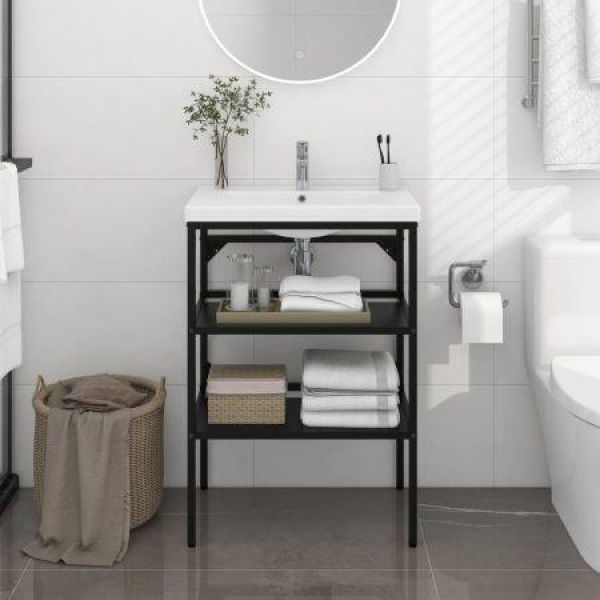 Bathroom Washbasin Frame Black 59x38x83 Cm Iron