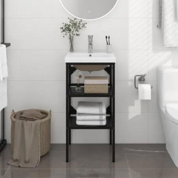 Bathroom Washbasin Frame with Built-in Basin Black Iron