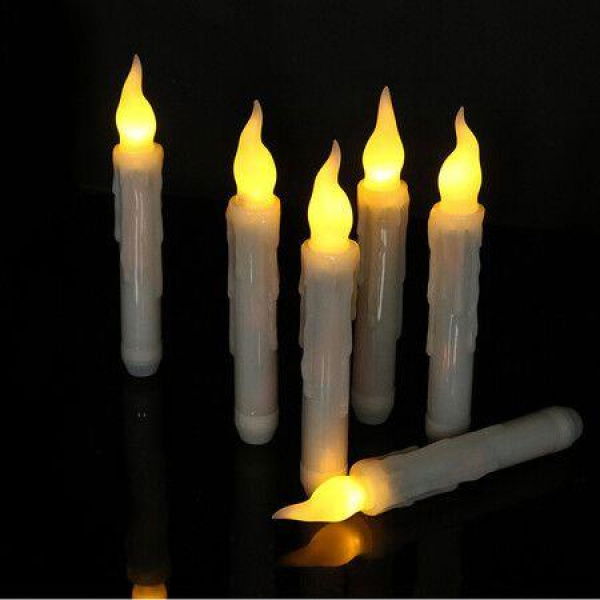 Battery-operated Drip Wax Amber Flickering LED Candles Flicker LED Taper Candles (6 Pcs).