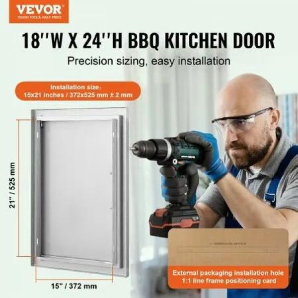 BBQ Access Door 457x610 mm Single Outdoor Kitchen Door Stainless Steel Flush Mount Door Wall Vertical Door with Handle for BBQ Island Grilling