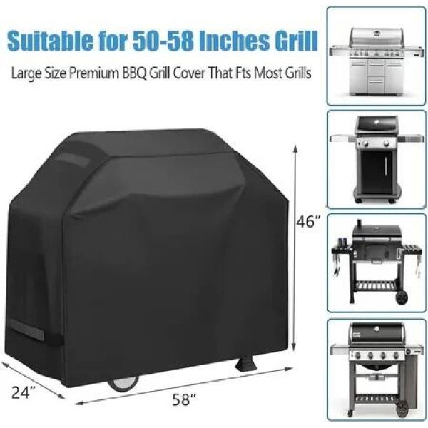 BBQ Grill Cover, Waterproof 210D Heavy-Duty Gas Grill Cover, Anti-UV Material with Elastic Strap (145 * 61 * 117 CM)