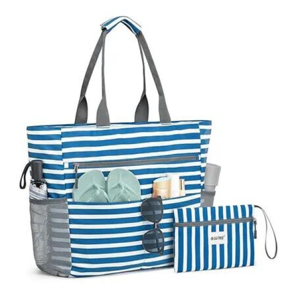 Beach Bag, Waterproof Sandproof Beach Tote Bag, Large Capacity Foldable Beach Bags for Women, Blue