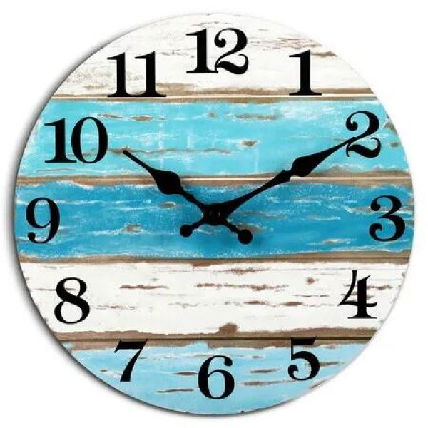 Beach Themed Blue Wall Clocks Battery Operated Silent Non-Ticking,Vintage Round Rustic Coastal Nautical Clock Decorative (10 Inch)