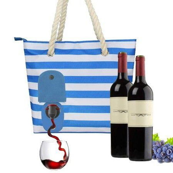 Beach Wine Tote Bag Famolay Wine Cooler Bag Leakproof Insulated Purse Carrier With Spout Hidden Compartments Travel (Blue)