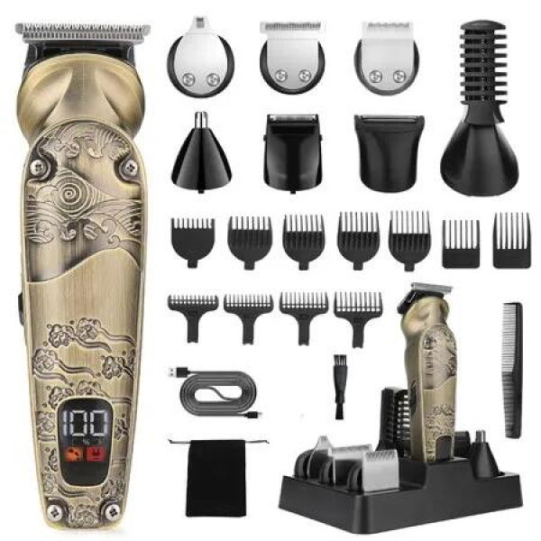 Beard Trimmer 8 in 1 Waterproof T-Blade Cordless Hair Clipper Trimmers Set,Electric Razor Shavers for Men,LED Display, Grooming Kit