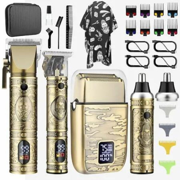 Beard Trimmer Cordless Electric Hair Clippers Professional Barber Rechargeable Electric Razor Foil Shavers Haircut Kit(Gold)