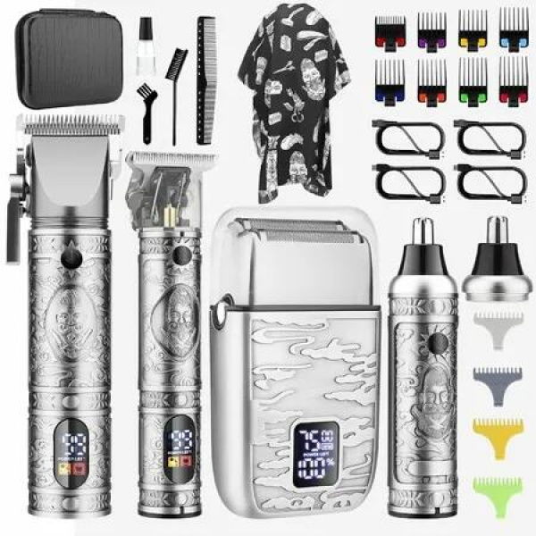 Beard Trimmer Cordless Electric Hair Clippers Professional Barber Rechargeable Electric Razor Foil Shavers Haircut Kit(Silver)