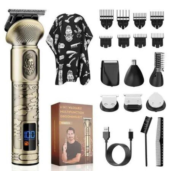 Beard Trimmer Waterproof Cordless Hair Clipper,Electric Razor Shaver Grooming Kit for Mustache Nose Body Facial Hair Rechargeable Beard Trimmer Kit