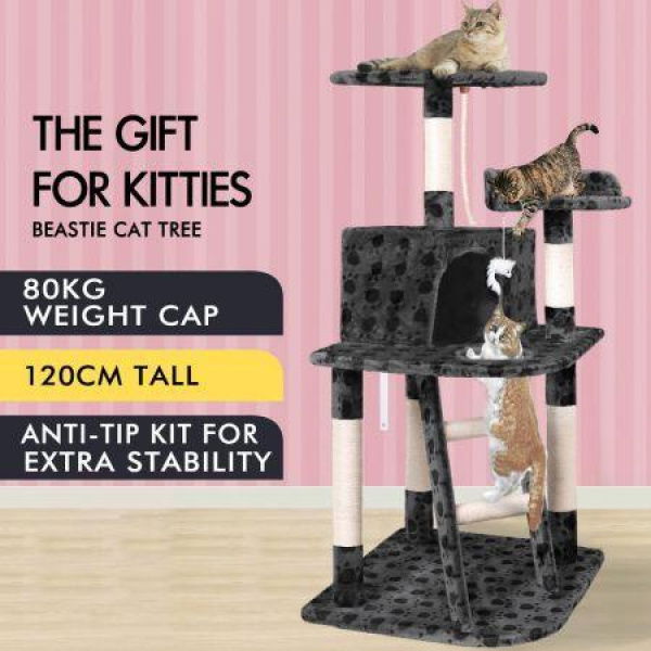 BEASTIE Cat Tree Scratching Post 3-Platform Grey 120cm