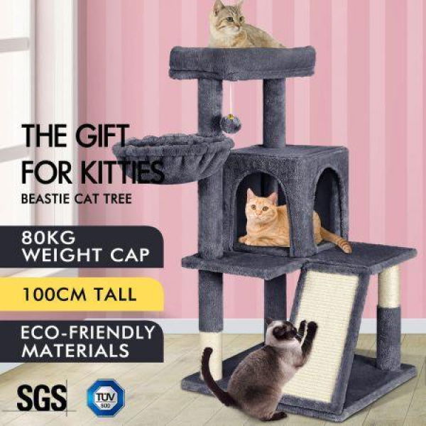 BEASTIE Cat Tree Scratching Post Scratcher Tower Condo House Furniture Wood 100CM