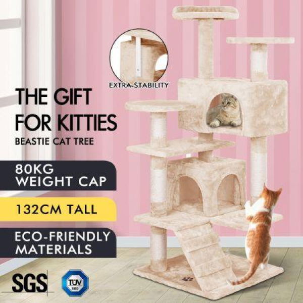 Beastie Cat Tree Scratching Post Scratcher Tower Condo House Furniture Wood 132