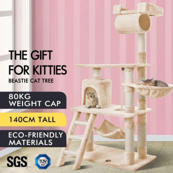 Beastie Cat Tree Scratching Post Scratcher Tower Condo House Furniture Wood 140