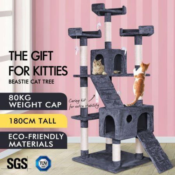 Beastie Cat Tree Scratching Post Scratcher Tower Condo House Furniture Wood 180