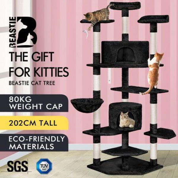 BEASTIE Cat Tree Scratching Post Scratcher Tower Condo House Furniture Wood 202