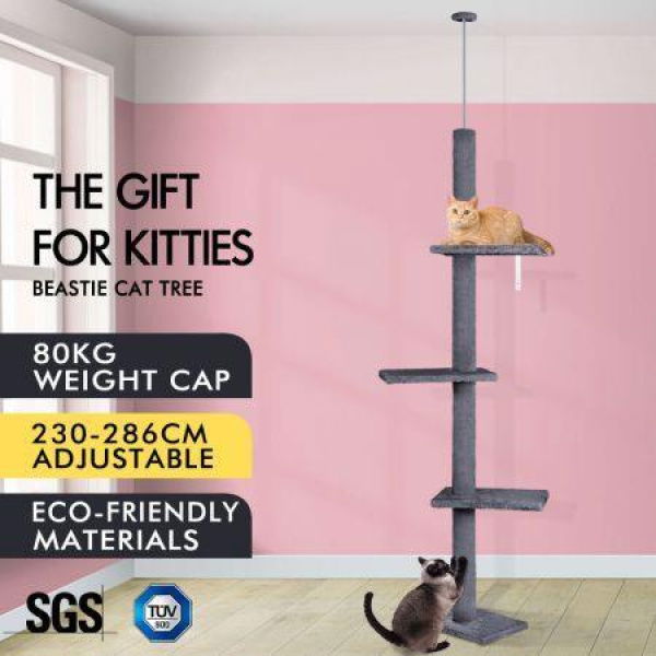 BEASTIE Cat Tree Scratching Post Scratcher Tower Condo House Grey 230-286cm