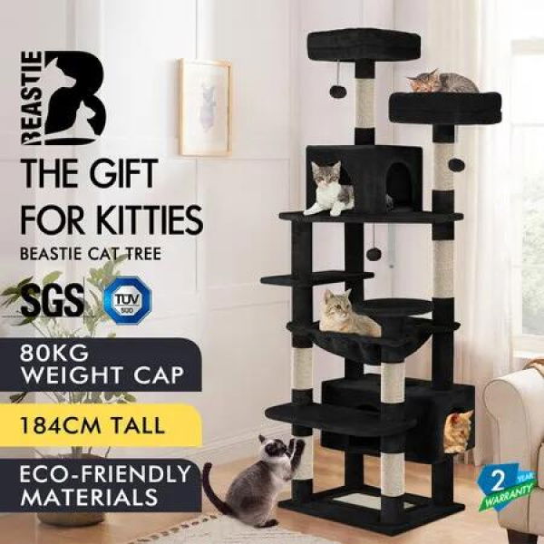 BEASTIE Cat Tree Tower Scratching Post Scratcher Condo House Furniture Black 184