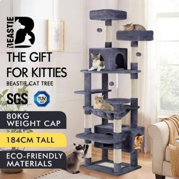 BEASTIE Cat Tree Tower Scratching Post Scratcher Condo House Furniture Grey 184