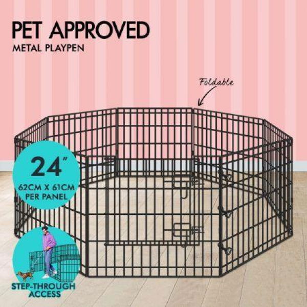 BEASTIE Pet Playpen Dog Panel Enclosure Metal Puppy Fence Exercise Pen 24