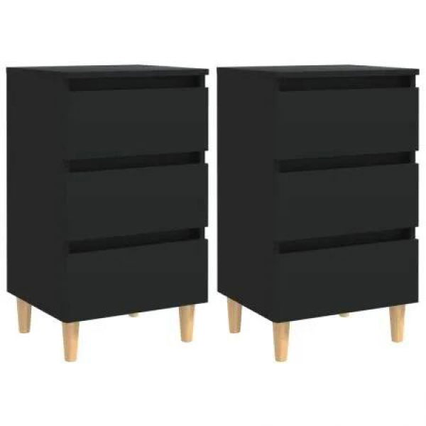 Bed Cabinets with Solid Wood Legs 2 pcs Black 40x35x69 cm