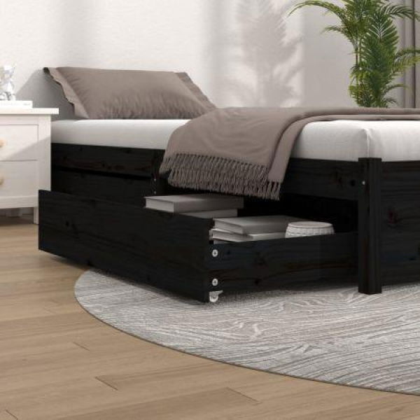 Bed Drawers 2 Pcs Black Solid Wood Pine