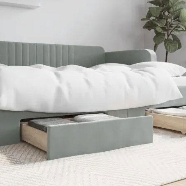 Bed Drawers 2 pcs Light Grey Engineered Wood and Velvet