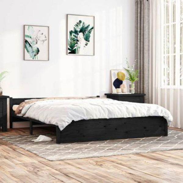 Bed Frame Black Solid Wood 183x203 Cm King Size