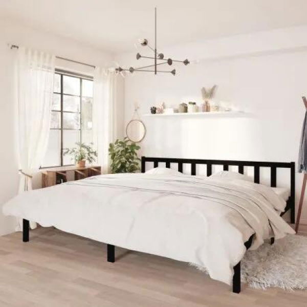 Bed Frame Black Solid Wood Pine 183x203 cm King Size