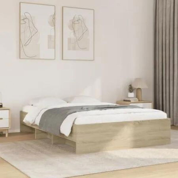 Bed Frame Sonoma Oak 135x190 cm Engineered Wood