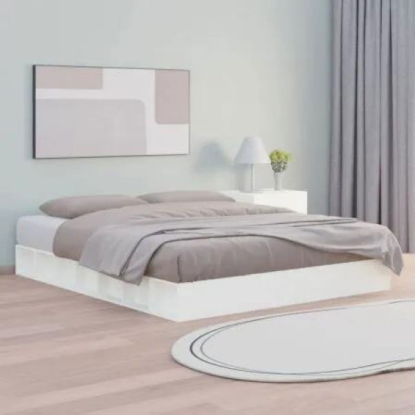 Bed Frame White 153x203 cm Queen Size Solid Wood