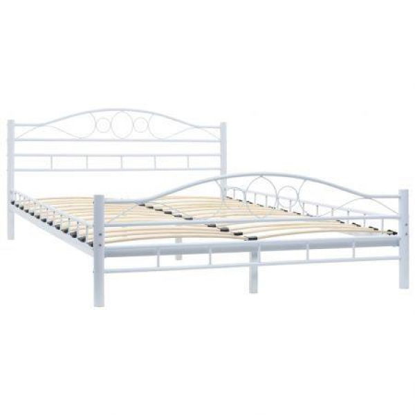 Bed Frame White Metal 137x187 cm Double Size