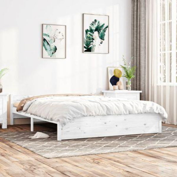 Bed Frame White Solid Wood 183x203 Cm King Size