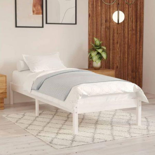 Bed Frame White Solid Wood 92x187 Cm Single Bed Size