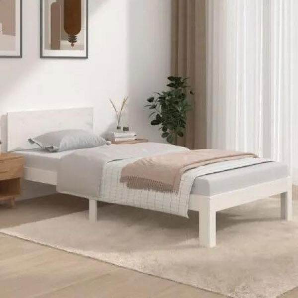 Bed Frame White Solid Wood 92x187 cm Single Size