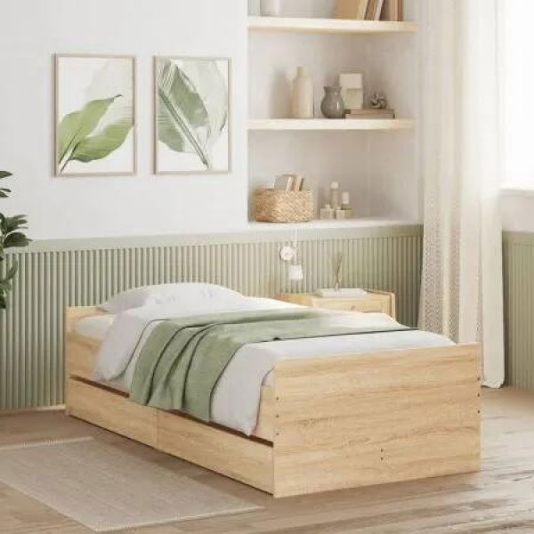 Bed Frame with Drawers Sonoma Oak 90x190 cm