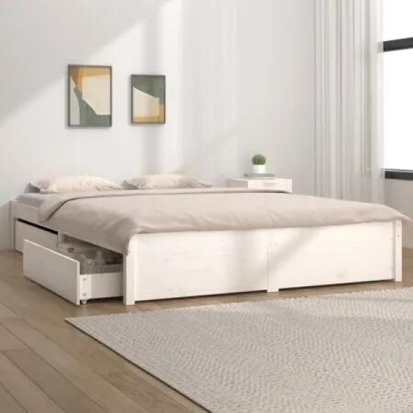 Bed Frame with Drawers White 137x187 cm Double Size