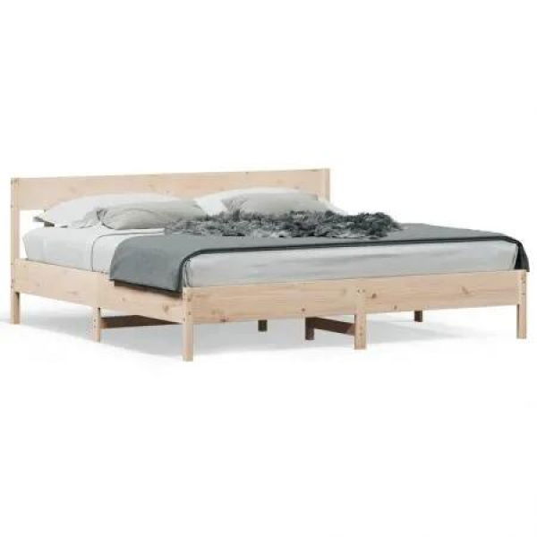 Bed Frame with Headboard 183x203 cm King Size Solid Wood Pine