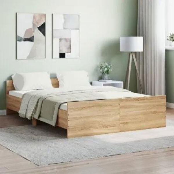 Bed Frame with Headboard and Footboard Sonoma Oak 135x190 cm