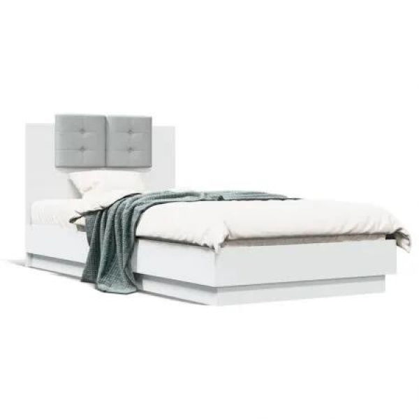 Bed Frame with Headboard and LED Lights White 90x190 cm