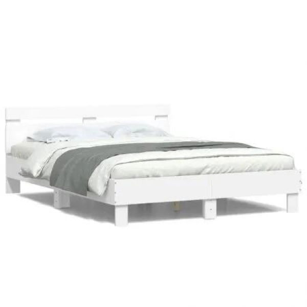 Bed Frame with Headboard and LED White 150x200 cm