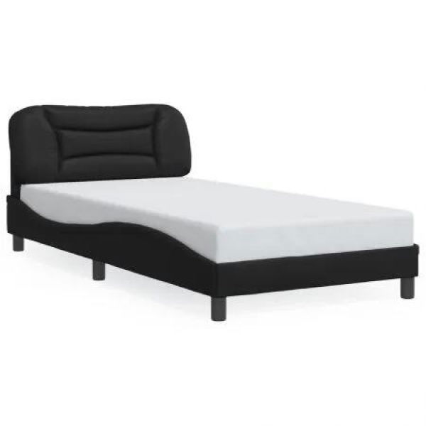 Bed Frame with Headboard Black 106x203 cm King Single Size Faux Leather