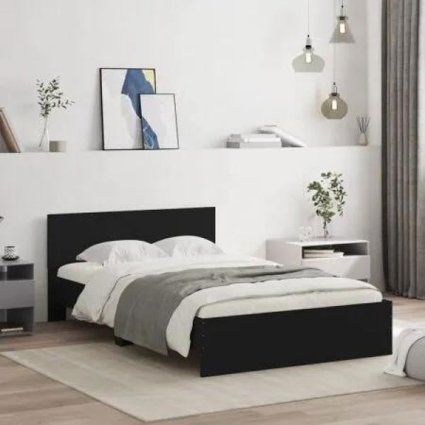 Bed Frame with Headboard Black 135x190 cm