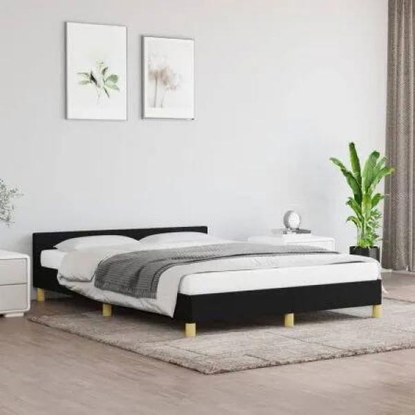 Bed Frame with Headboard Black 137x187 cm Double Fabric