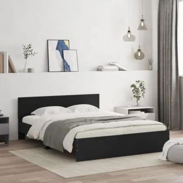 Bed Frame with Headboard Black 150x200 cm